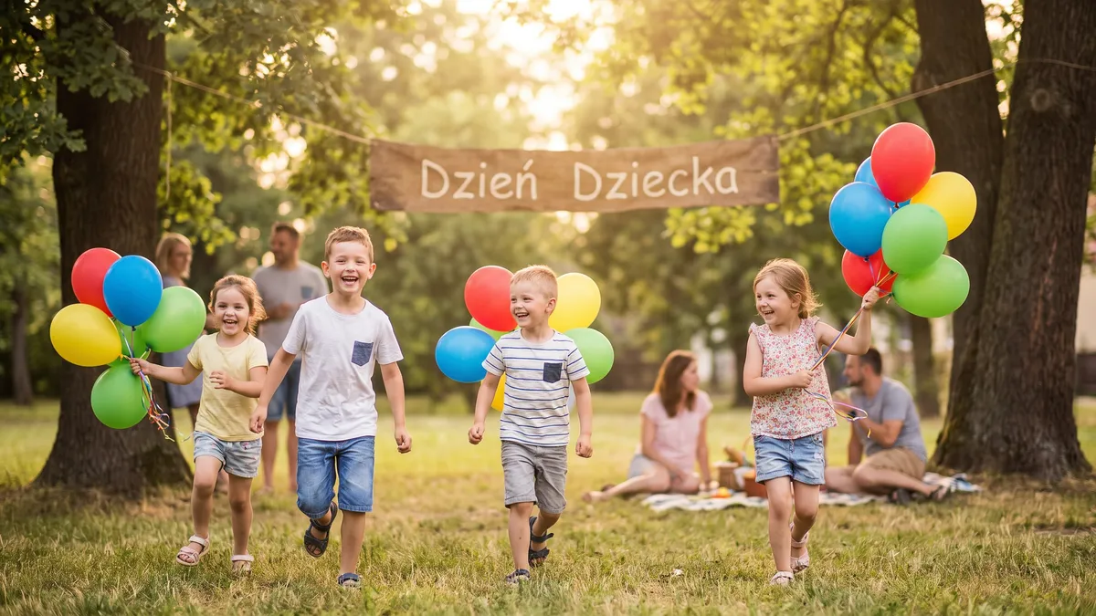 Pomysły na prezent na Dzień Dziecka — radosne dzieci z balonami 1 czerwca